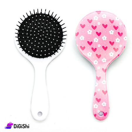 Large Round Hair Brush with Flowers - Pink