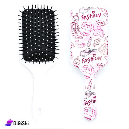 Large Rectangular Hair Brush Fashion - White and Pink
