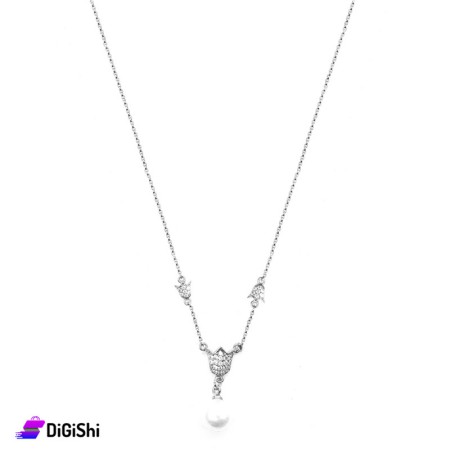 Pearl Pendant with Crowns - Silver