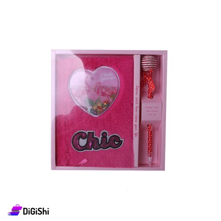 Chic Fur and Water Notebook with Pen - Pink