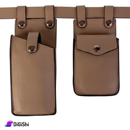 Women's Two-Pieces Leather Waist Bag - Beige