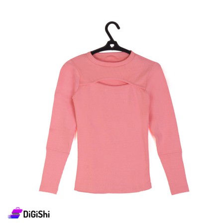 Women's Cotton Rip Sweater with Opening Chest - Coral