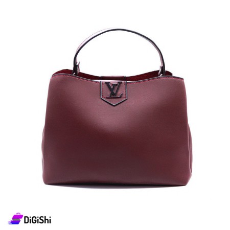 Women's Leather Shoulder and Handbag with Long Hand - Dark Red