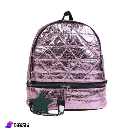 Women's Leather Backpack Lozenge Shape - Pink