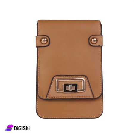 Women's Square Shaped Leather Shoulder Bag With A Buckle - Beige