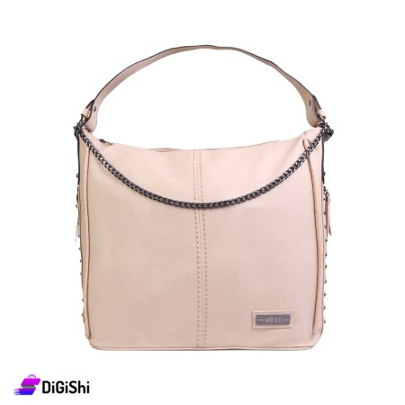 Women's Leather Shoulder and Handbag- MIXI- Beige