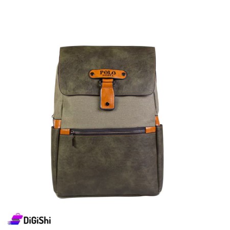 Polo Leather and Cloth Laptop Backpack 17.3" - Olive & Orange