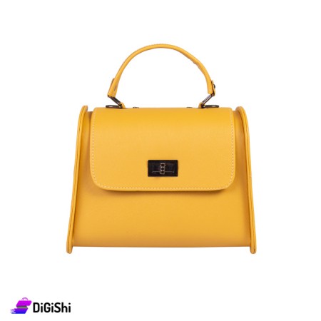 Women's Leather Shoulder and Handbag in the Form of a Box - Mustard