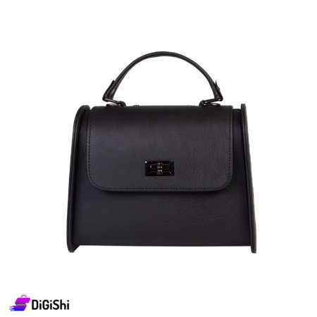 Women's Leather Shoulder and Handbag in the Form of a Box - Black
