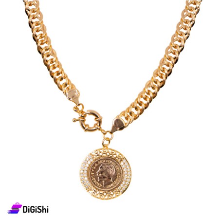 Track Collar with Zircon Gold Coin - Golden