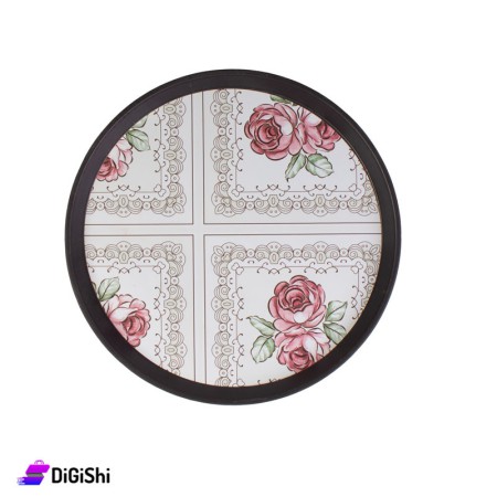 Round Plastic Tray Flower Drawing - Gray