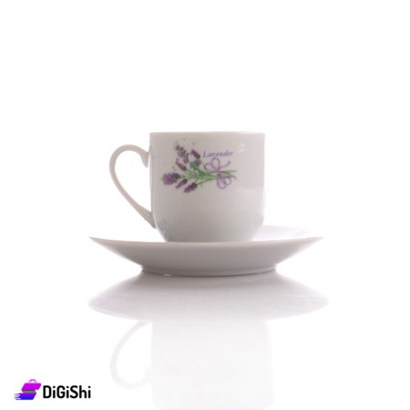 Porcelain Coffee Cups Set Lavender Drawing - White