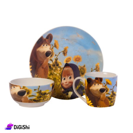 3 Piece Kids Porcelain Tableware Set - Masha and The Bear