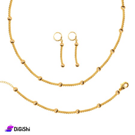Necklace and Bracelet and Earrings Set with Balls - Golden