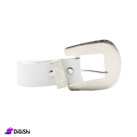 Women's Leather Belt with Silver Buckl - White
