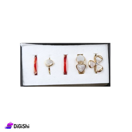 Women's Golden Rings Set White and red