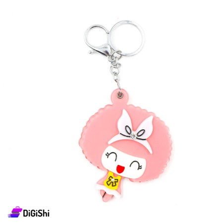 Girl Shape keychain with Mirror -   With curly hair