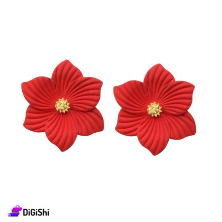 Flower Shape Metal Earrings - Red