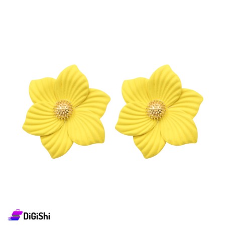 Flower Shape Metal Earrings - Yellow