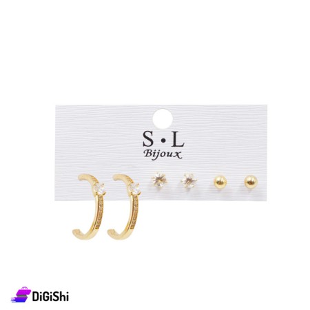 Golden Earrings Set with Different Shapes 3 Pairs - Set 3