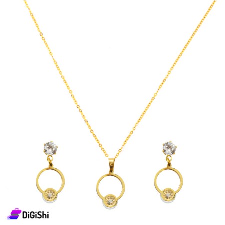 Round Necklace and Earrings Set with Zircon Stones - Golden