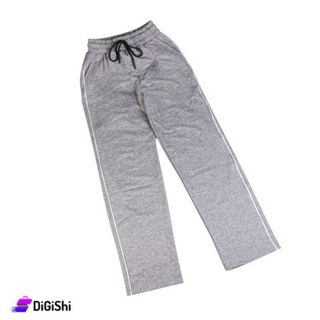 Women's Cotton Pants with a Side White Line - Gray