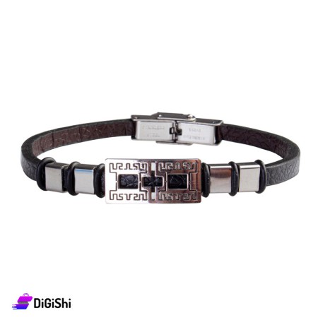 Men's Leather Bracelet - Black with Silver Buckle