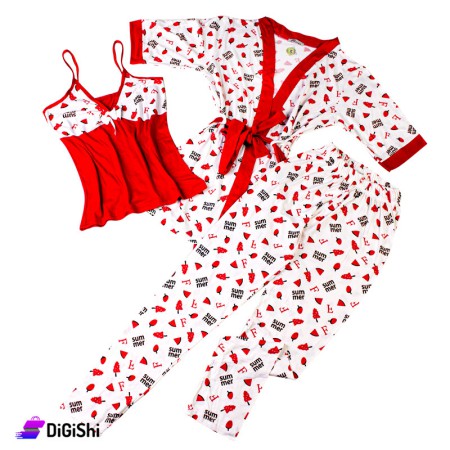 Women's Cotton Pajamas Summer - White and Red