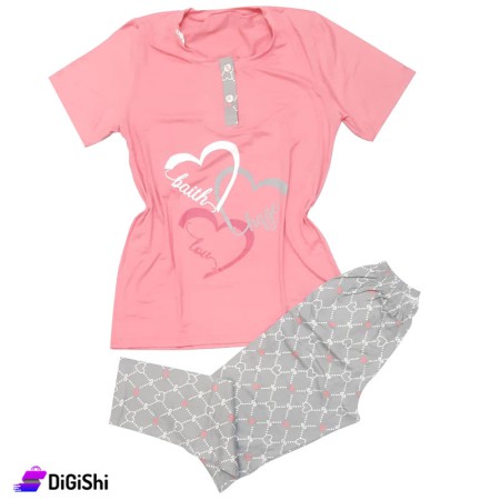Women's Cotton Hearts Pajamas - Gray & Pink