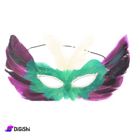 Feather eye mask - Green and Purple