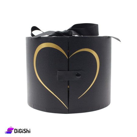 صندوق هدايا دائري مع شكل قلب - أسود