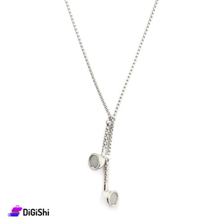 Men's silver necklace in the shape of headphones