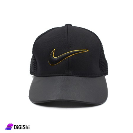 قبعة قماش وجلد رجالية Nike - أسود