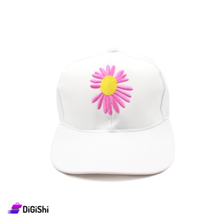 قبعة قماش رسمة زهرة - أبيض