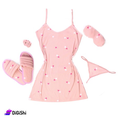 Cotton Dress with Hearts - Nude