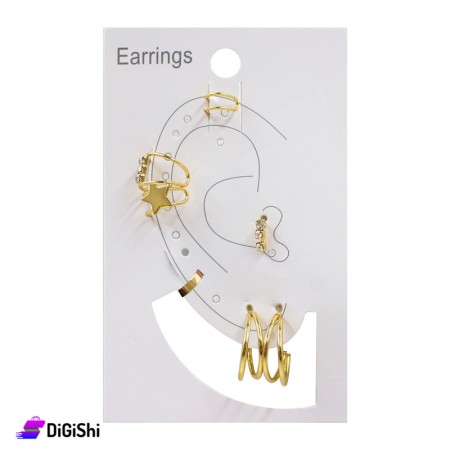 7-piece gold earring set with a star earring