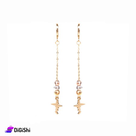 Long Earrings with Heartbeat and Colorful Beads - Golden