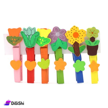 Colored Wood Photo Clips Set - Flowers