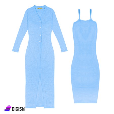 Women's Cotton Rib Dress & Jacket - Light Blue