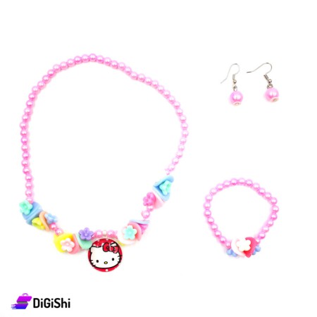 Children's Necklace and Bracelet and Earrings Set with Colored Flowers