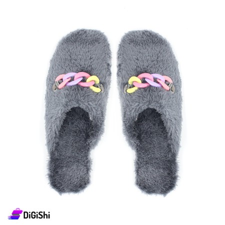 Women's Fur Winter Slippers With colorful series - Gray