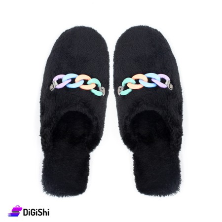 Women's Fur Winter Slippers With colorful series - Black