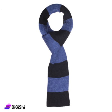 Men's Striped Soft Wool Scarf - Black & Dark Blue