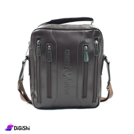 Giorgio Armani Men's Leather Shoulder & Handbag 4 Front Zippers- Dark Brown