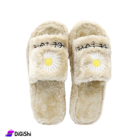 Nice Love daisy-shaped fur winter slippers - beige