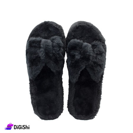 Women's Winter Faux Fur On Front Slippers Babylonian shape - Black