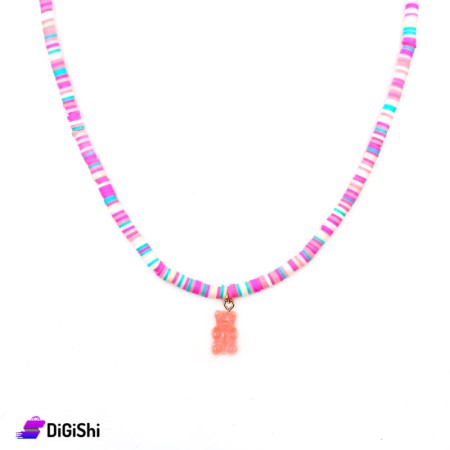 Women's Necklace Colorful Rubber Rings & Gummy Bear - Pink