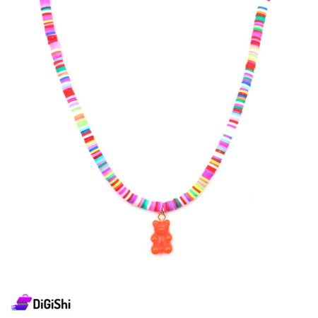 Necklace Colorful Rubber Rings & Gummy Bear - Orange