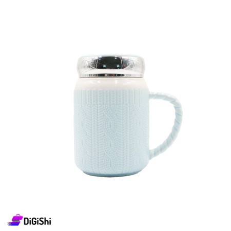 Ceramic Mug With Twirl Lid - Light Blue