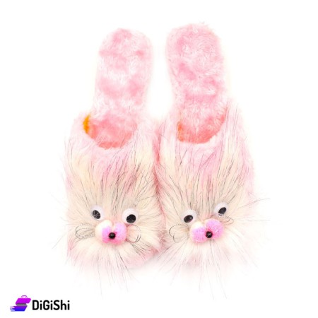 Women's Fur Winter Cat shape Slippers - Light Pink